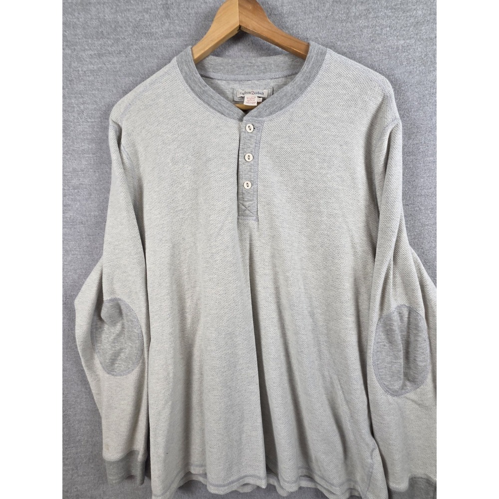Carbon 2 Cobalt Henley Sweater Mens L Gray Long Sleeve Elbow Patches Cotton